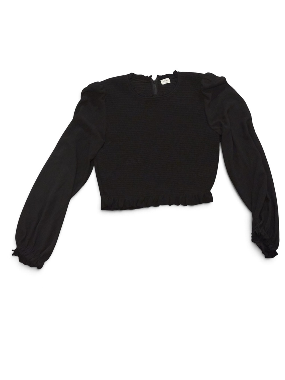 Wilfred Black Smocked Puff Sleeve Crop Top Size M Cottagecore Romantic Blouse